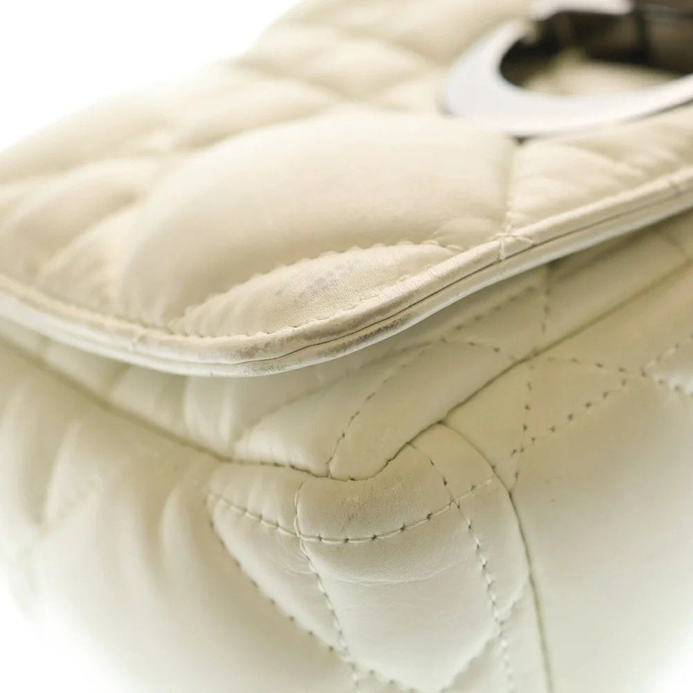 Christian Dior Caro Chain Shoulder Bag Handbag Cannage White Leather Black - Picture 5 of 6